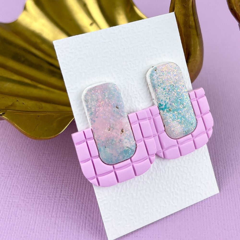 90s Sponge Paint Pattern Glitter Handmade Polymer Clay Earrings